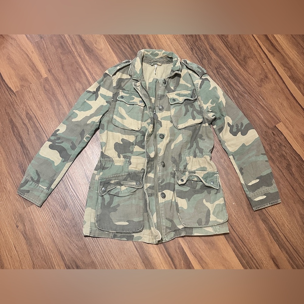 Free People Not Your Brothers Faded Green Camo Army Camouflage Utility Jacket